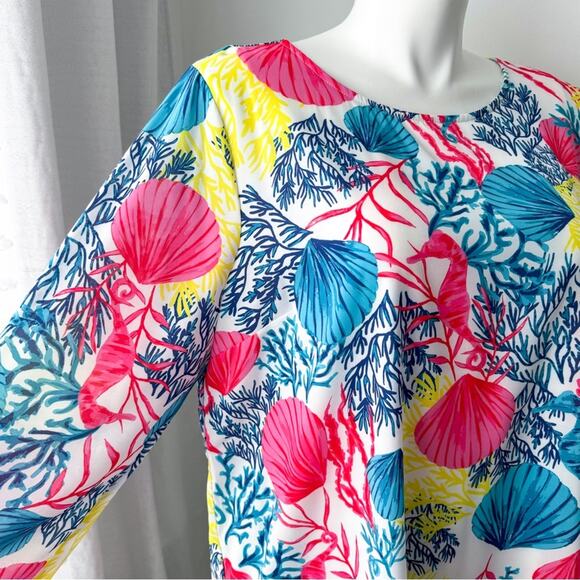 J Jason Wu White Sea Life Seashells Corals Printed Summer Tunic Top Women’s XL - Picture 2 of 8